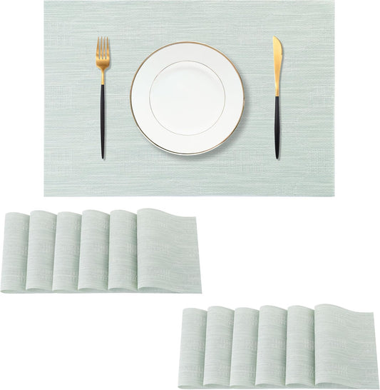Leetaltree Mint Cream Placemats Set of 12 - Heat Resistant Non-Slip Place mats for Dining Table, Washable Durable PVC Vinyl Woven Table Mats（Mint Cream, 12）