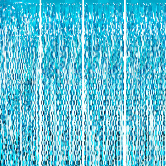 Goer Metallic Tinsel Foil Fringe Curtains for Party Photo Backdrop Wedding Decor (4 Pcs,Wavy Light Blue), One Size