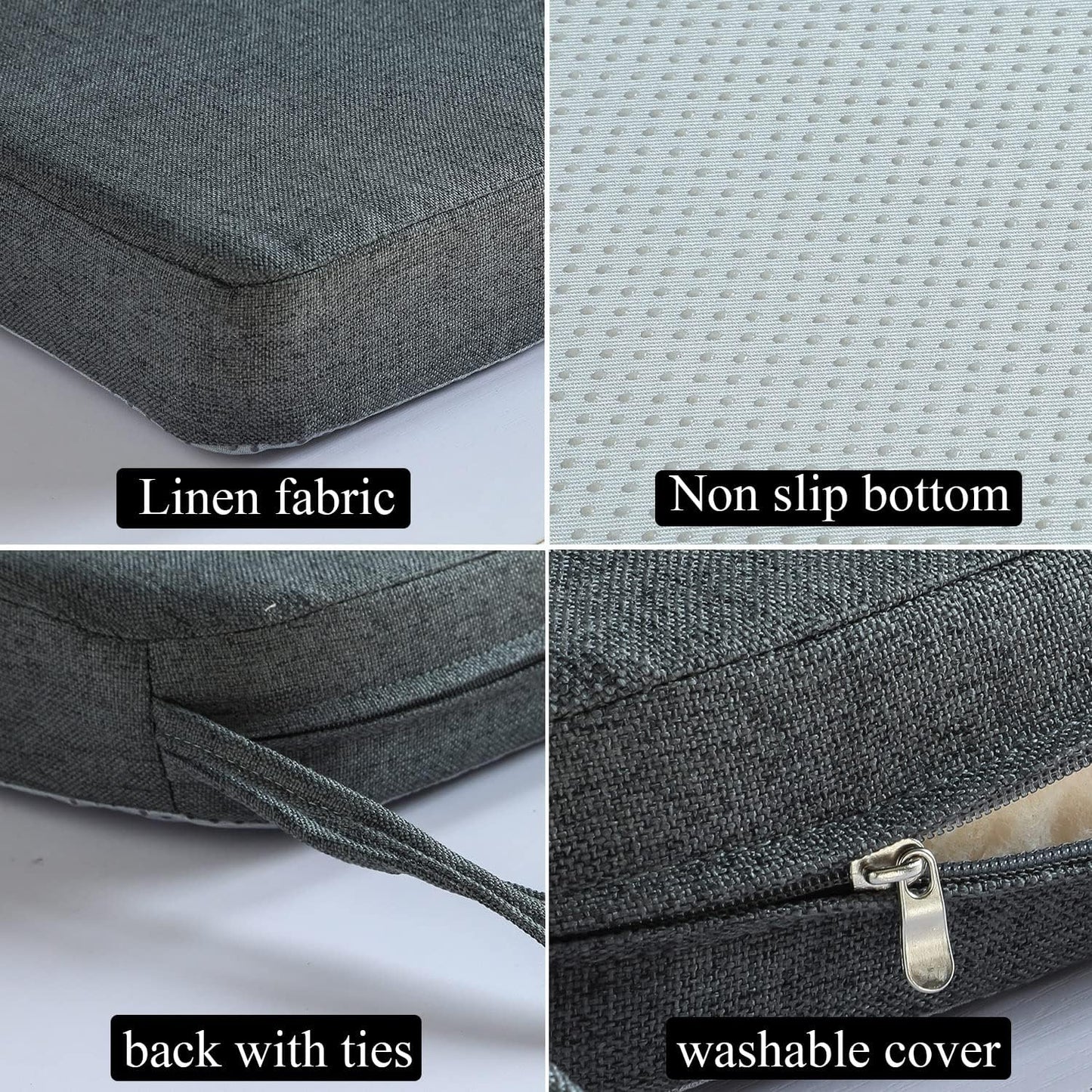 Chair Cushion for Dining Chairs with Ties 4 Pack Non Slip Memory Foam Kitchen Room Chair Pads for Outdoor Patio Furniture 17x16 Inch, Gray