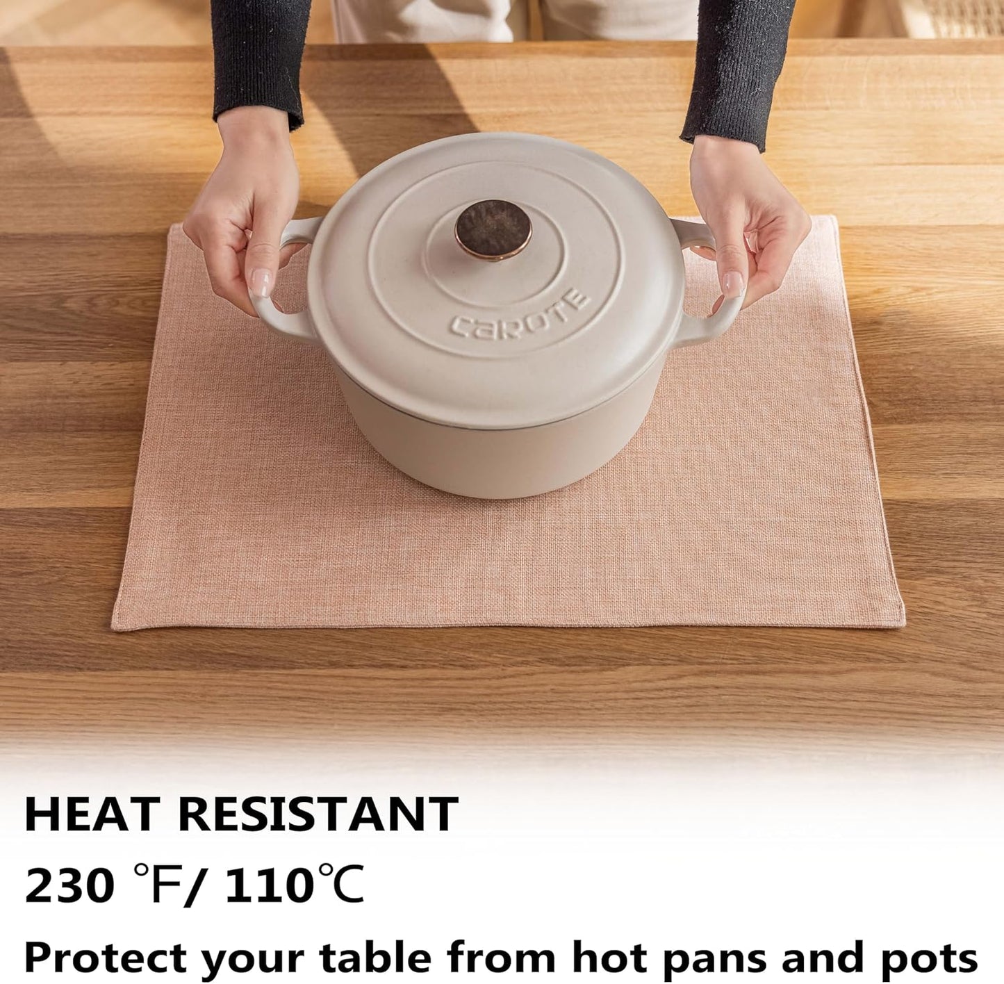 Demetex Pink Placemats Set of 4 Heat Resistant Linen Plate Mats Wipeable Cloth Place Mats for Dining Tables Restaurants, 13 x 19 inches, Pink