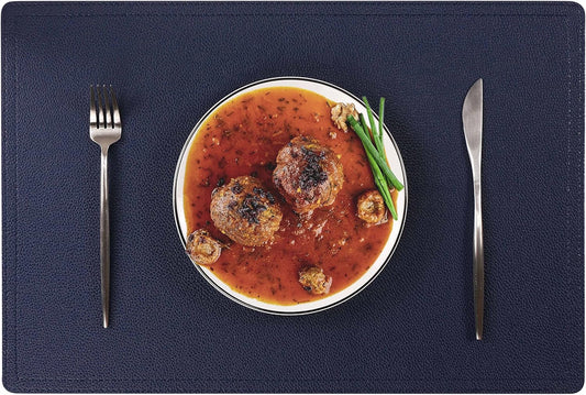 Set of 6 Faux Leather Placemats, PU Table Mats, Waterproof, Stain Resistant, Heat Resistant, Non-Slip Easy to Clean for Kitchen Dining Table,Conference Table C Blue Rectangle