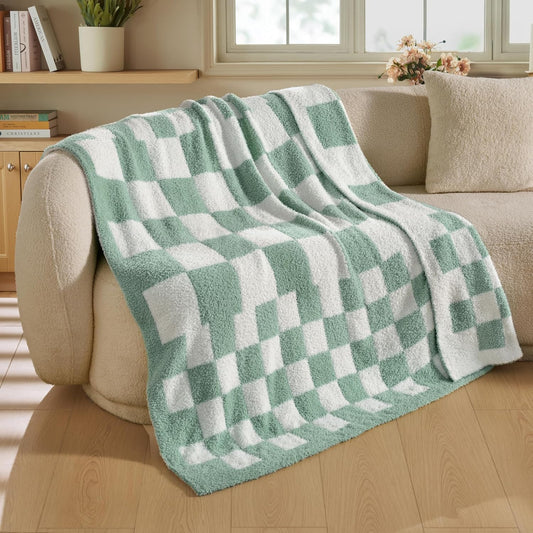 Joiedomi Throw Blanket for Couch, Sage Green Checkered Knitted Blankets Gifts for Women Mom Girls, Cozy Cute Soft Throw Home Room Decor Aesthetic Women Mothers Birthday Gifts 50x60 Inches