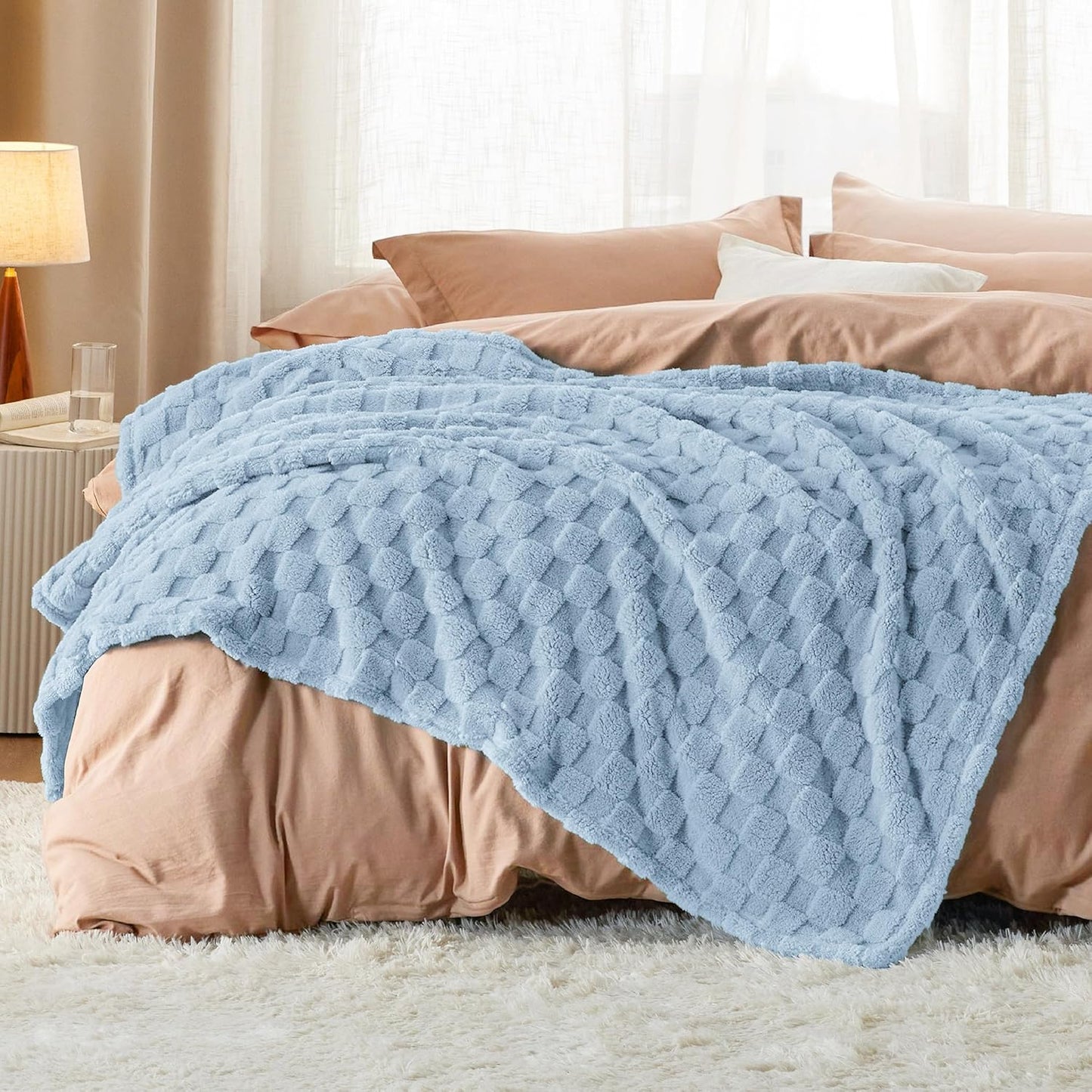 Bedsure GentleSoft Twin Blanket for Bed Light Blue - Super Soft Cozy Blankets for Women Men Girls, Cute Fuzzy Fleece Throws for Bedroom Couch, 60x80 Inches