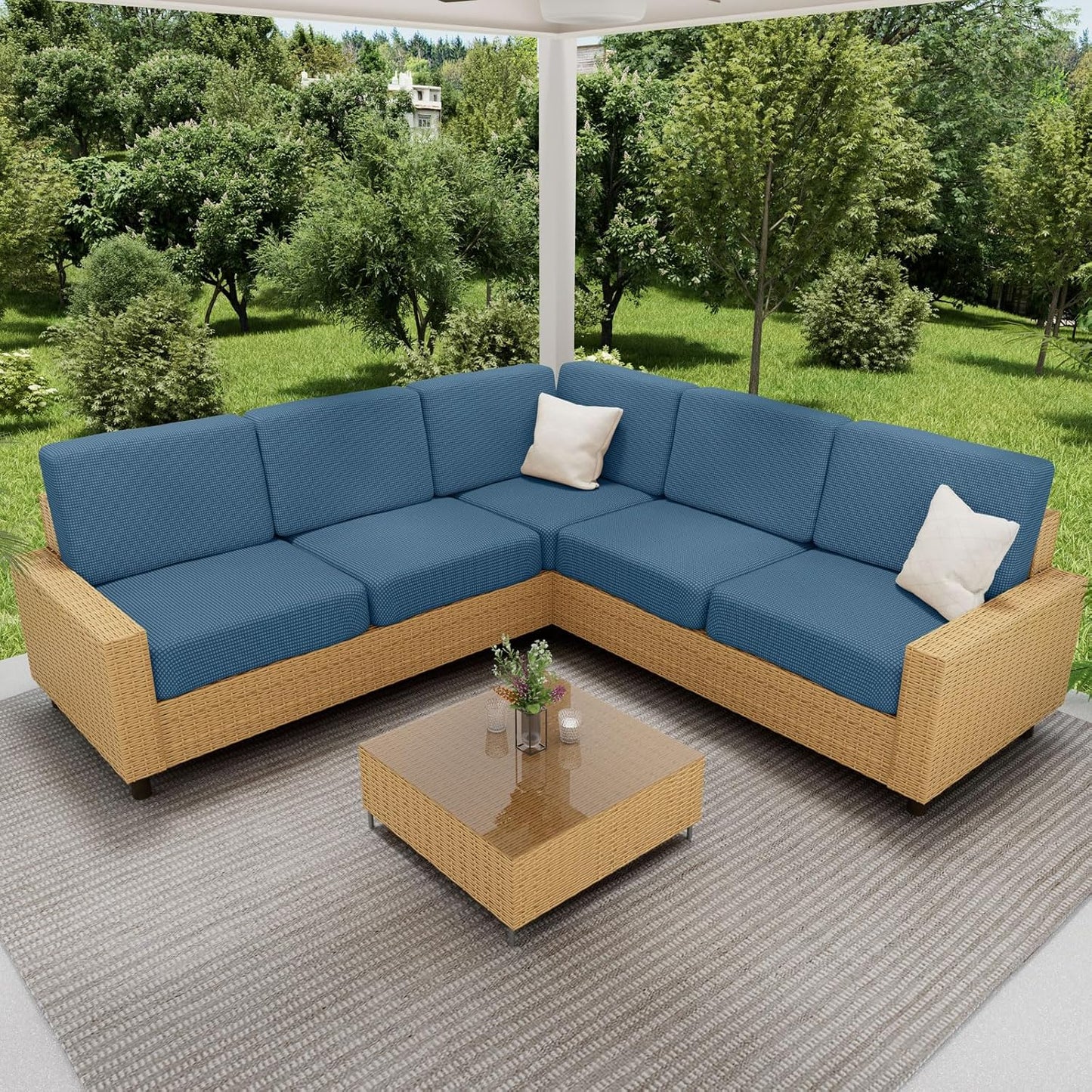 hyha Waterproof Sectional Couch Covers, Non Slip Sofa Couch Cushion Covers L Shape, Thick Stretch Jacquard Fabric, Washable Sofa Slipcovers with Elastic Bottom (1 Piece for Chaise XL, Blue)