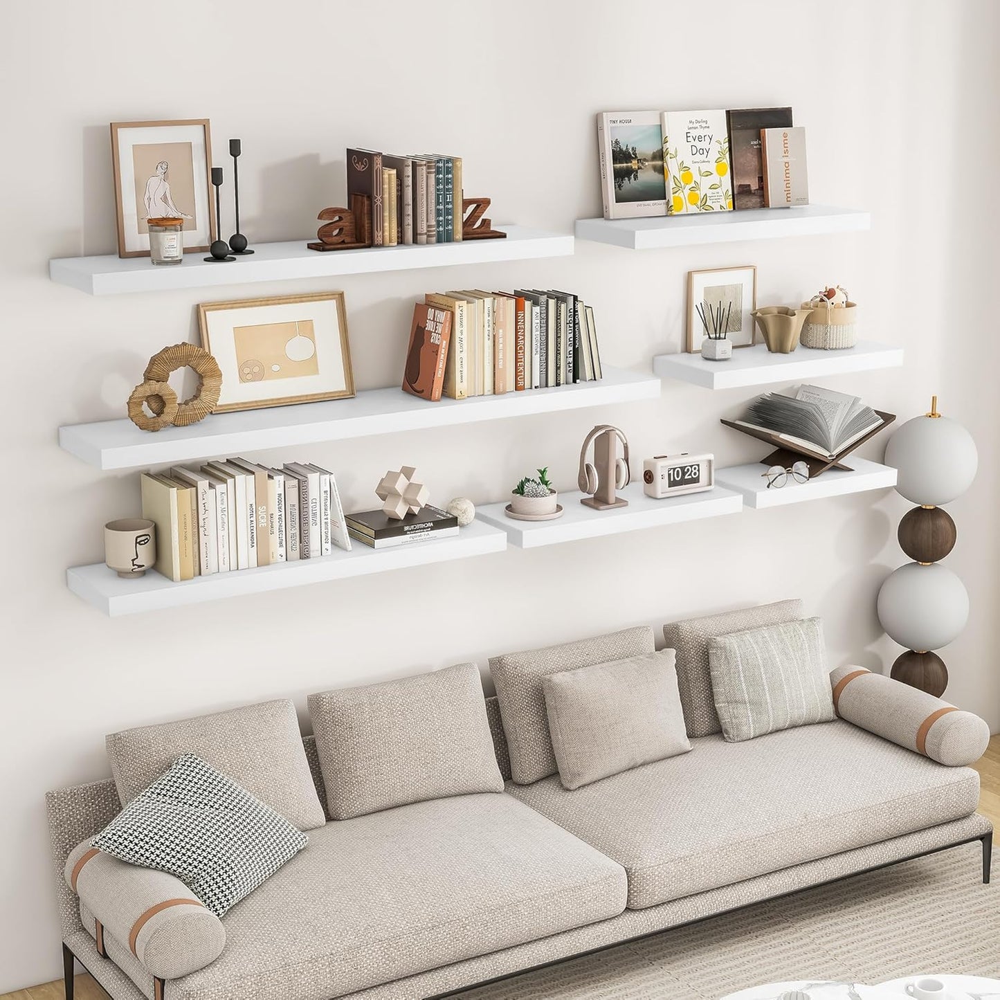 RICHFOCUS 48Inch Floating Shelves for Wall 2 Pack Shelves for Bedroom|Kitchen|Bathroom Wall Mounted Rustic Wood Floating Shelf with Invisible Brackets for Books|Storage|Decor, White