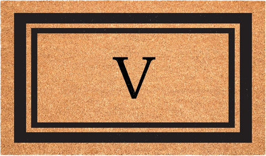 Calloway Mills 152962448 Black Border 24" x 48" Monogram Doormat (Letter V)