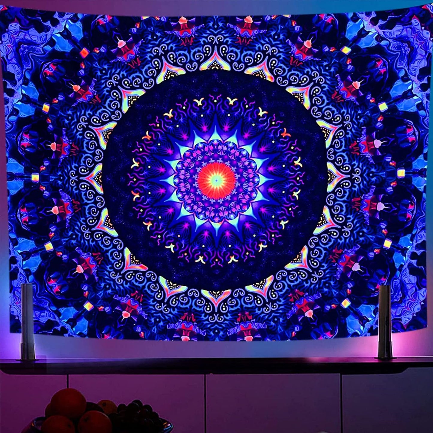 OSVINO Blacklight Trippy Mandala Tapestry 90"x70" UV Reactive Fantasy Tapestry Aesthetic Wall Decor for Living Room Bedroom Boho Wall Hanging