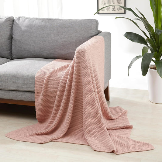 Amazon Basics Chunky Cable Knit Throw Blanket for Couch, Sofa, Bed, Lightweight Soft Cozy, Dusty Rose, 50"x 60"