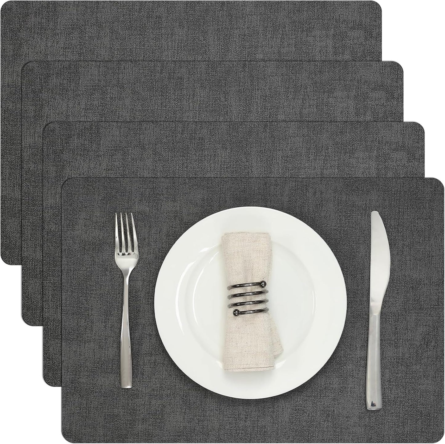 Myir JUN Placemats Dual Sided, Faux Leather Place Mats Set of 4 Indoor Placemats for Dining Table Outdoor Placemats Square Non-Slip Washable Table Mats (Gray, Set of 4)