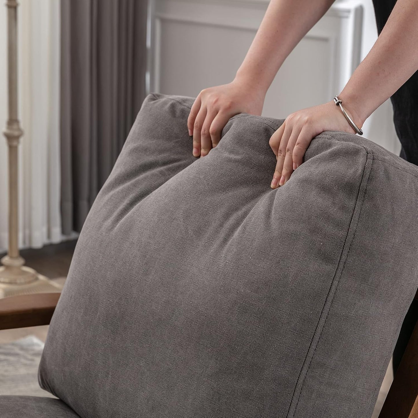 chairus Mid Century Accent Armchair Modern Upholstered Lounge Chair Compfy Leisure Arm Chair for Living Room Fireplace/Bedroom/Reception/Dorms, Denim Fabric Grey