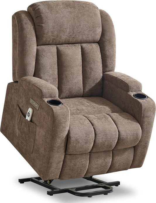 Power Lift Recliner Chair for Elderly with Massage and Heat, Reclining Sofa Chair with USB & Type-C Ports and Cup Holders, L1188(Brown)