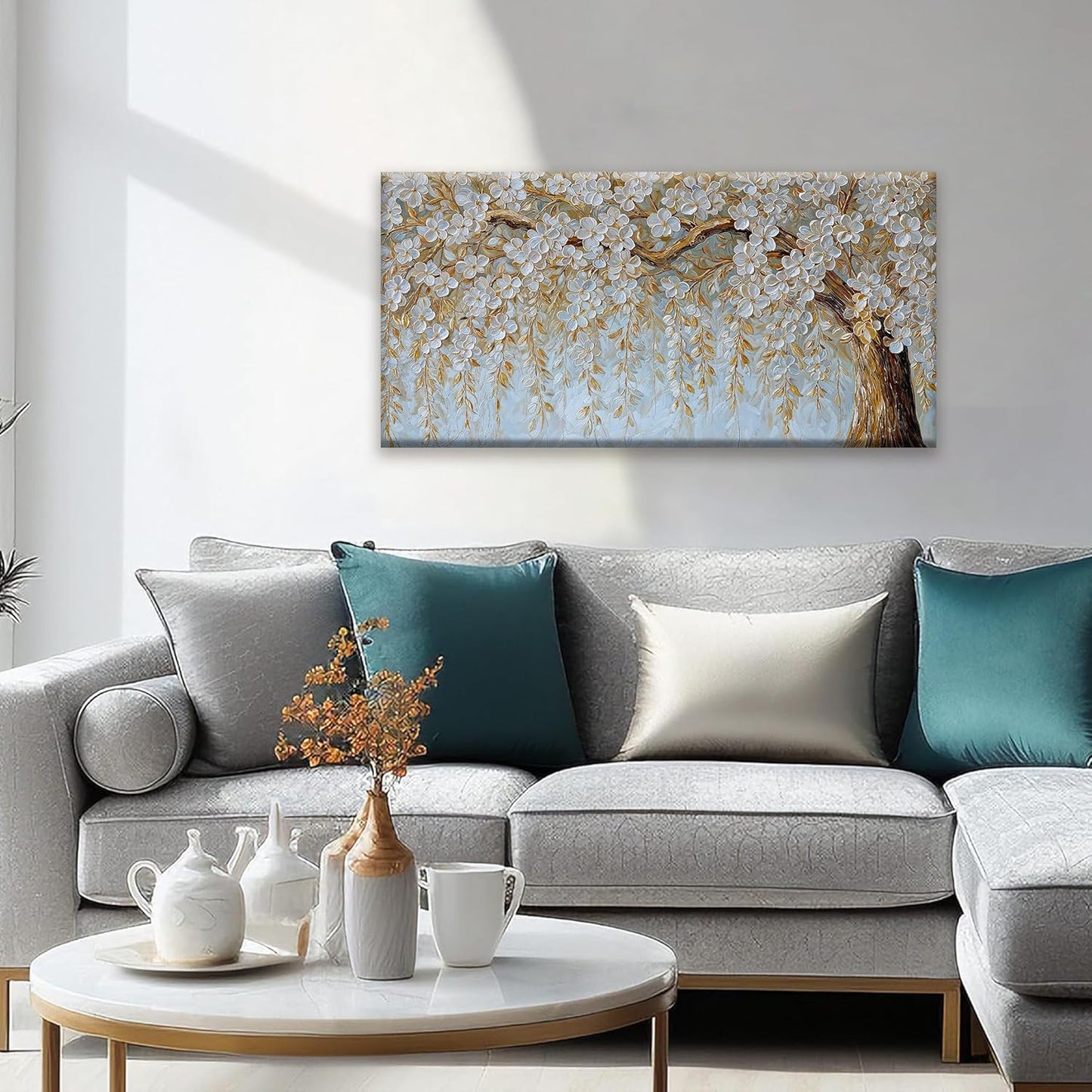 Suconvng Canvas Art Wall Decor Print Paintings Flower White Tree Wall Art Prints Decor Ready To Hang Picture For Bedroom Bathroom And Office Kitchen Home Artwork 20"×40"