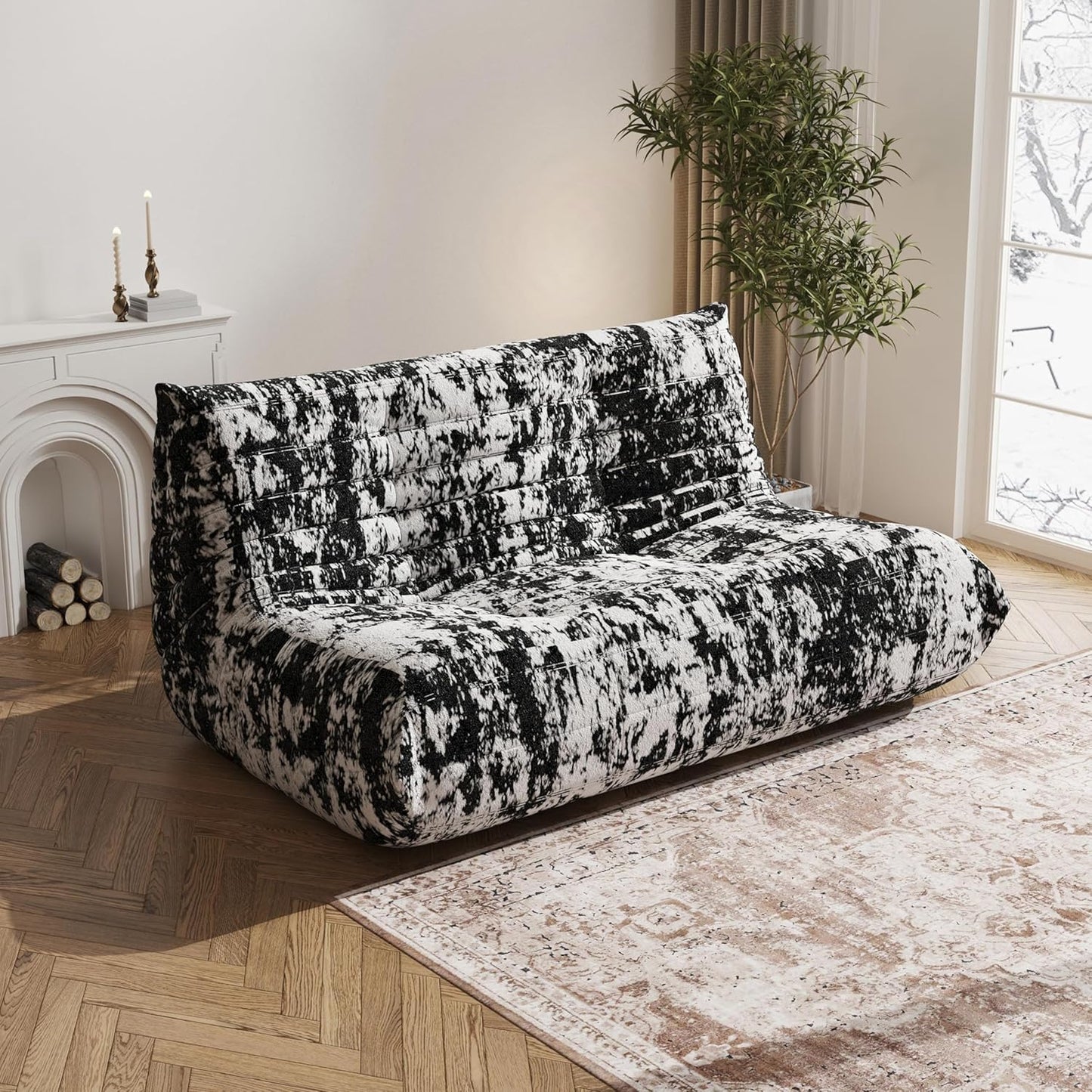 Bean Bag Chair, Loveseat Fireside Chair Bean Bag Sofa Large Bean Bag Chair for Adults, 2 Seater Bean Bag Chairs for Teens with High Density Comfortable Foam, Bean Bag for Living Room (Black Pattern)