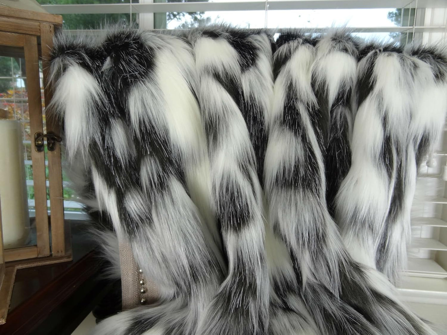 Gray Black White Faux Fur Oversized Blanket and Bedspread - Tibet Fox Fur - Gray Black White Luxury Faux Fur - Soft Faux Fur Blankets, Bedspreads and Throws, Handmade in USA, 16438