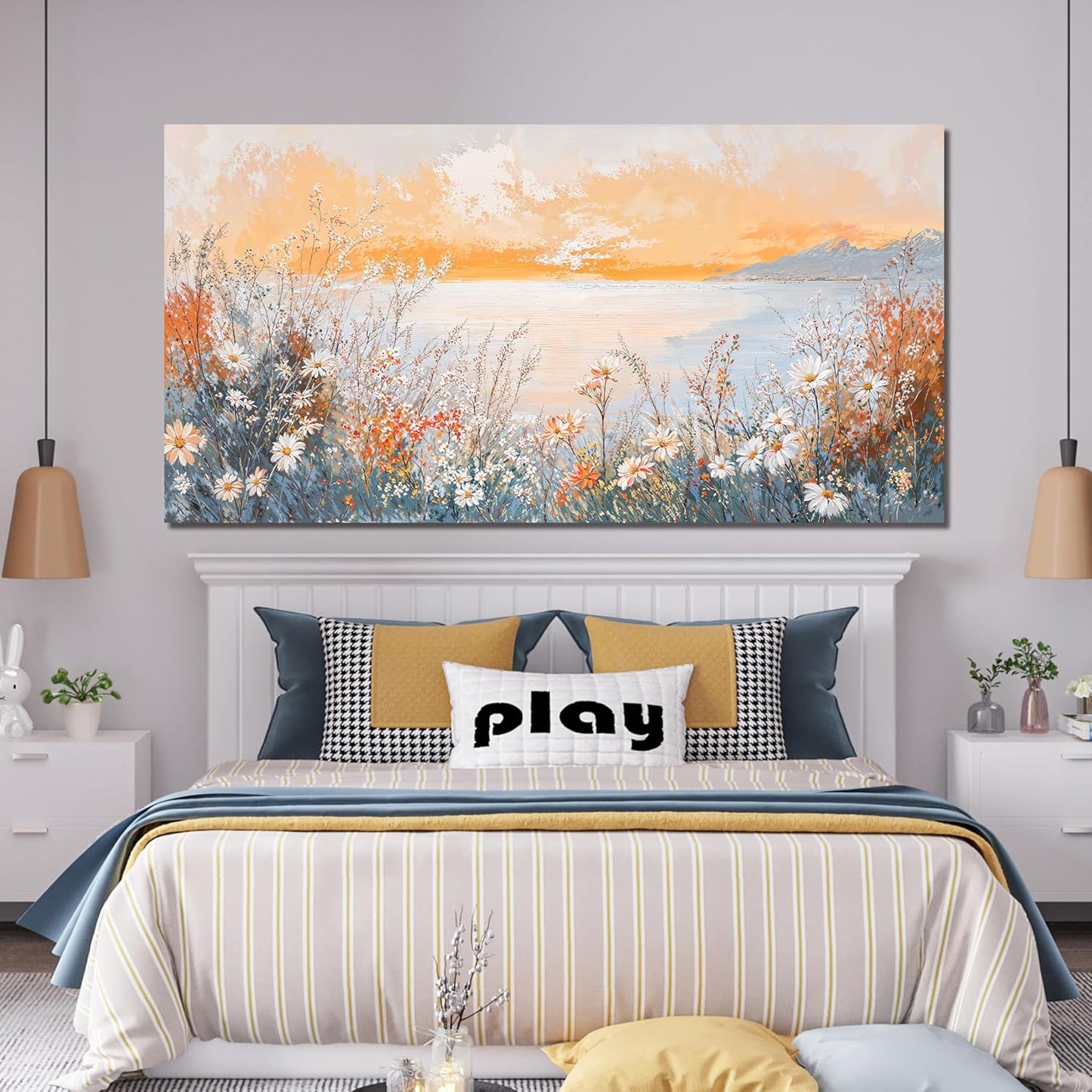 Canvas Oversized Wall Art Decor Wall Art Pictures for Living Room Artwork for Walls Large Coastal Beach Wall Art Prints Canvas Art Wall Decor Vintage Wildflower Wall Art Bedroom Home Decor 29"X58"