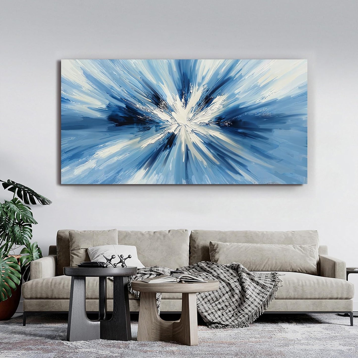 Canvas Wall Art Decor Wall Pictures for Living Room Abstract Canvas Art Wall Decor Large Blue White Wall Art Prints Oversized Minimalist Wall Art Decorations Bedroom Home Aesthetic Wall Art Decor 29"X58"