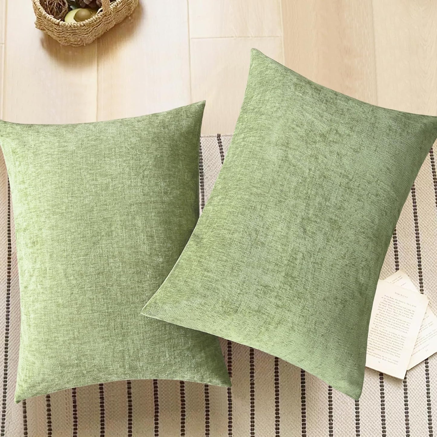 CaliTime Throw Pillow Covers Decorative 20 X 26 Inches Pack of 2 Cozy Chenille Standard Pillow Shams Cases for Couch Sofa Bed Living Room Home Sage Green