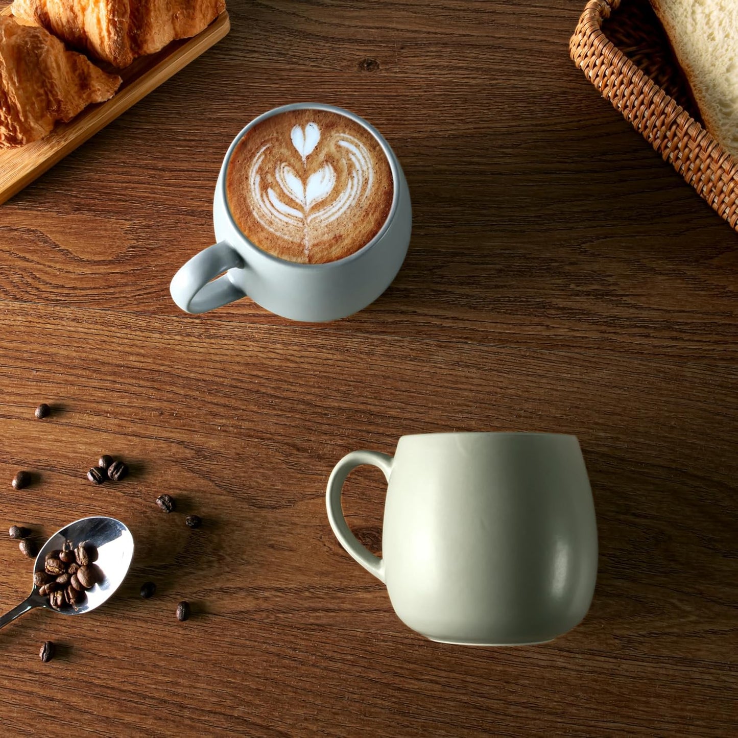 Ceramic Coffee Mugs Set of 6, 14oz - Modern Scandinavian Aesthetic - Microwavable Stoneware Coffee Cups with Comfortable Handle - Tea Mug Set for Latte, Cappuccino, Soup - Pale Blue Mist