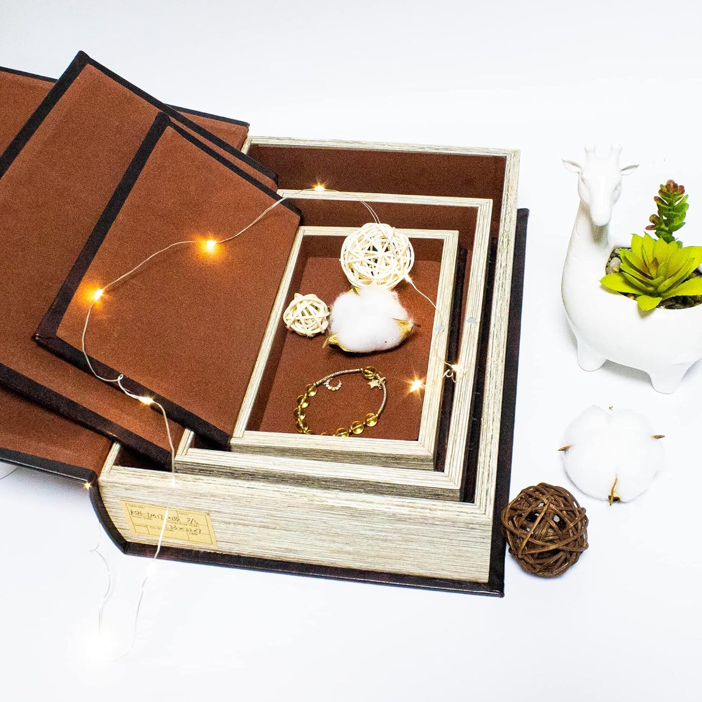 Decorative Book Box Set of 3,Vintage Style Book Shaped Storage Box,Leather Decorative Wooden Trinket Jewelry Books Boxes with Antique Embossed Pattern,Mother's Day/Graduation /Birthday Gift Idea