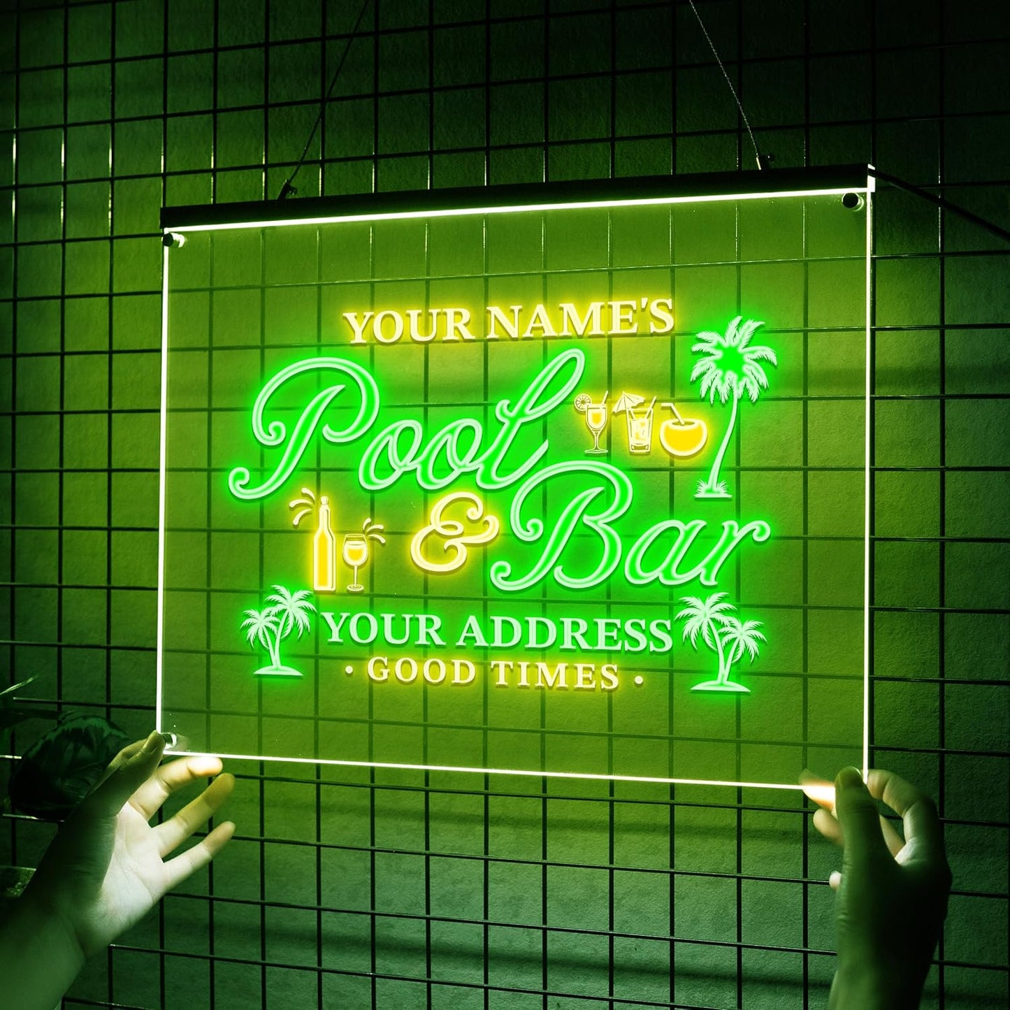 Personalized Pool & Bar Neon Sign, Custom LED Light with Name and Address, Outdoor Patio Decor, Tiki Bar or Backyard Pool Gift for Party Lovers