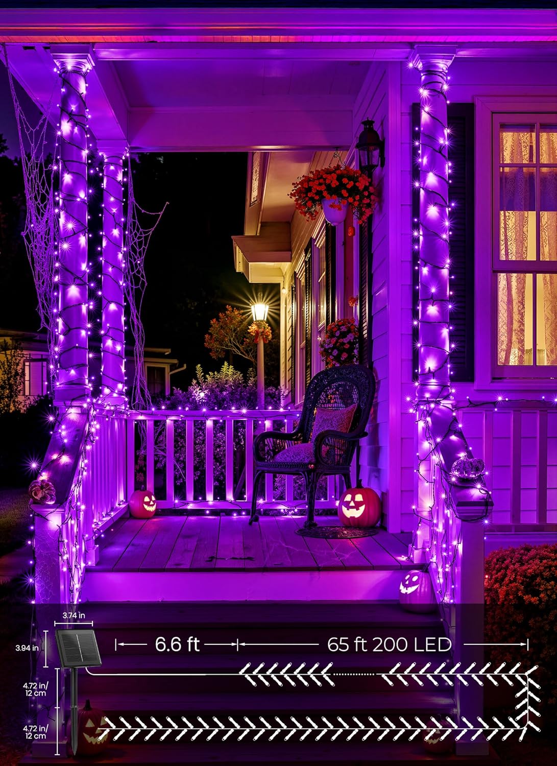 Brightown 2 Pack Halloween Solar String Lights Outdoor, Total 144Ft 400 LED Twinkle Fairy Lights Waterproof with 8 Modes Auto On/Off for Patio Tree Garden Party Home Decorations (Purple)