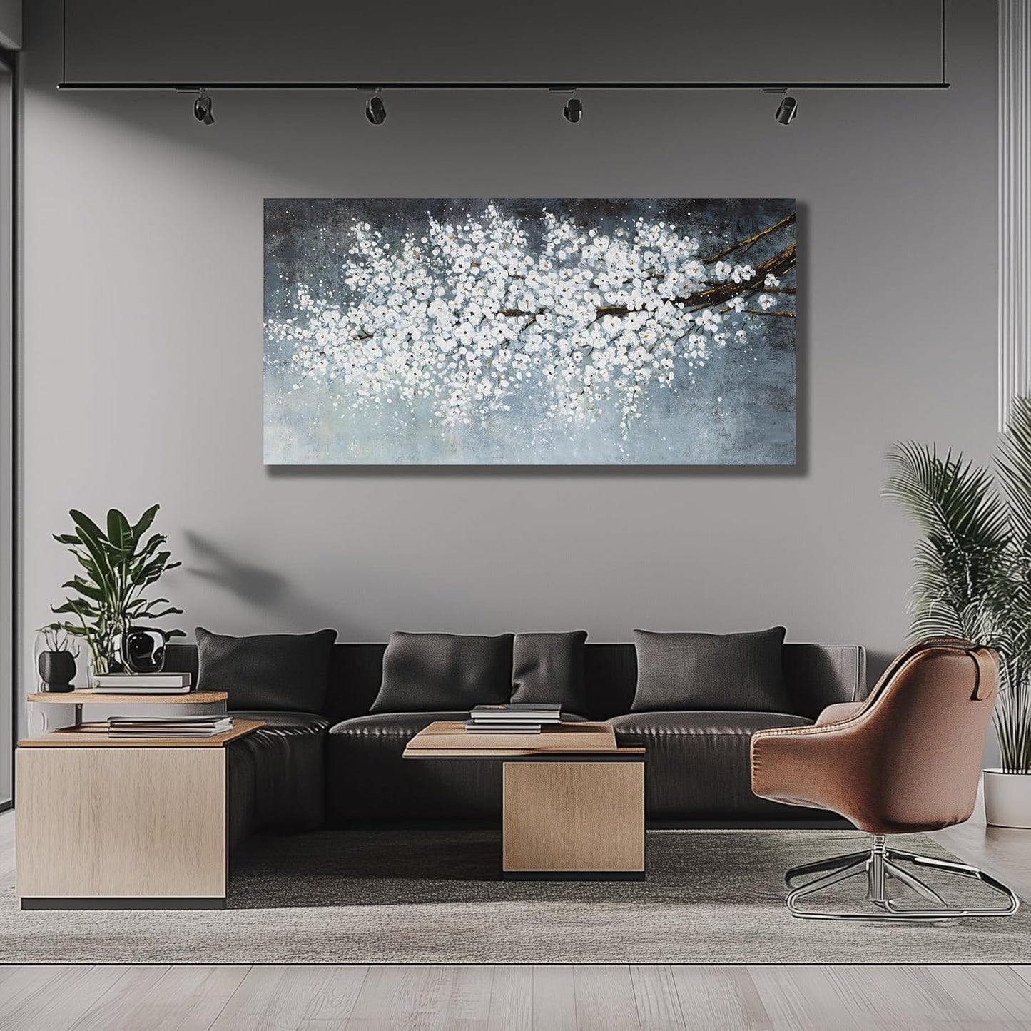 Belmrxne Large Floral Wall Art White and Black Wall Decor Aesthetic Paintings Trendy Artwork Modern Canvas Painting for Living Room Bedroom Dining Room Office Home Decor 30x60 inch