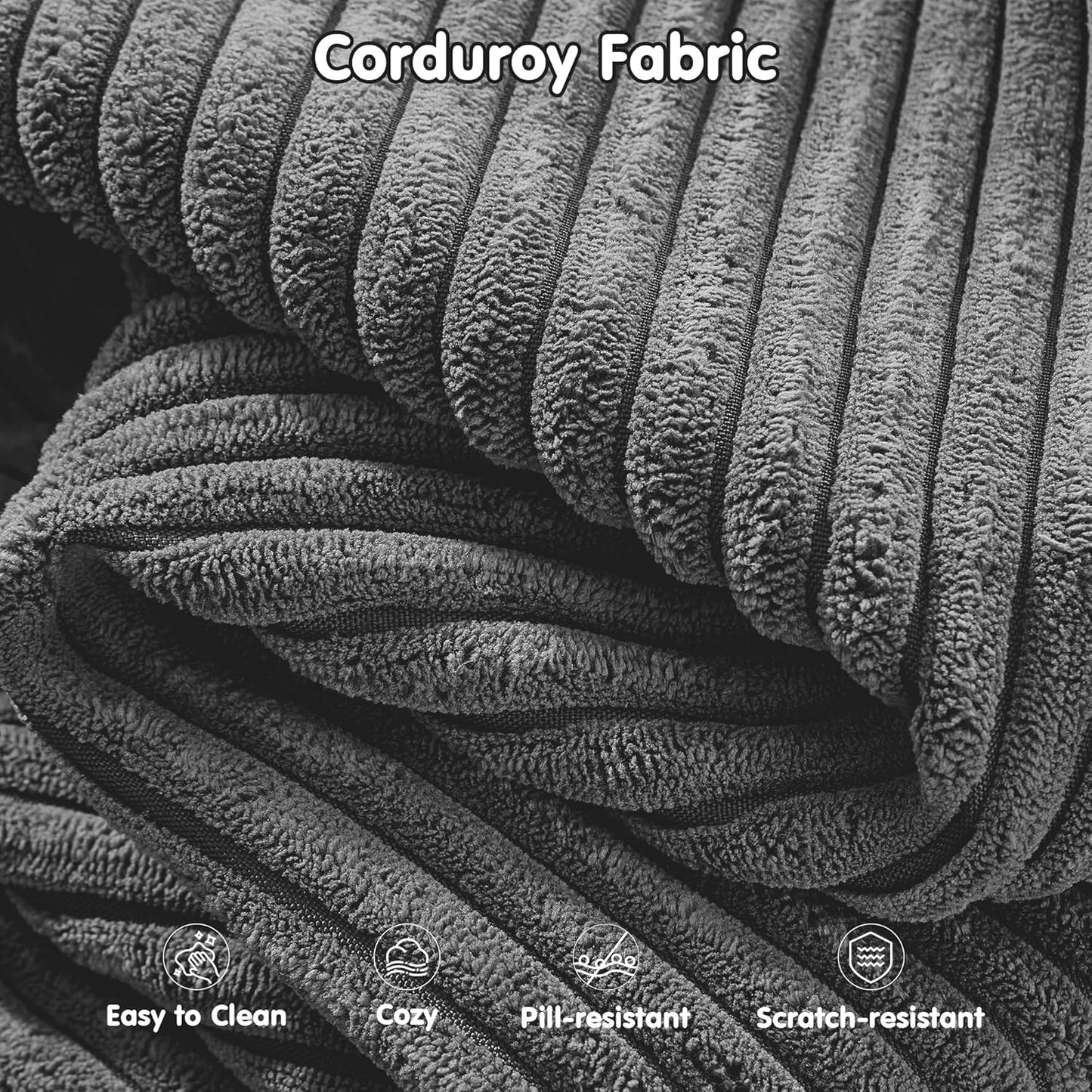 ovios 81" Oversized Sectional Double Lounge Chaise with Cloud Plush Sofa Bed, No Assembly Required, Fluffy Modern Sleeper Loveseat Chair for Indoor Living Room Bedroom Reading, Grey (Corduroy Fabric)