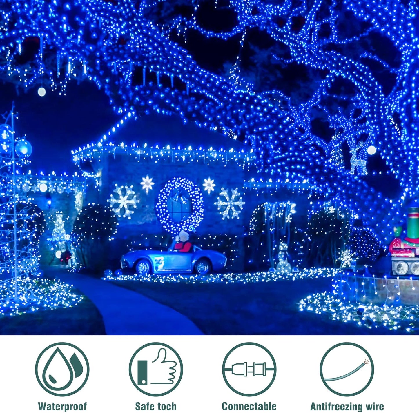 Hopolon Blue Christmas Lights, 13Feet 50Count UL Certified String Light, Pack of 2 Sets Incandescent Mini Lights for Indoor Outdoor Christmas Tree Garland Halloween Party Festival Decor,Blue