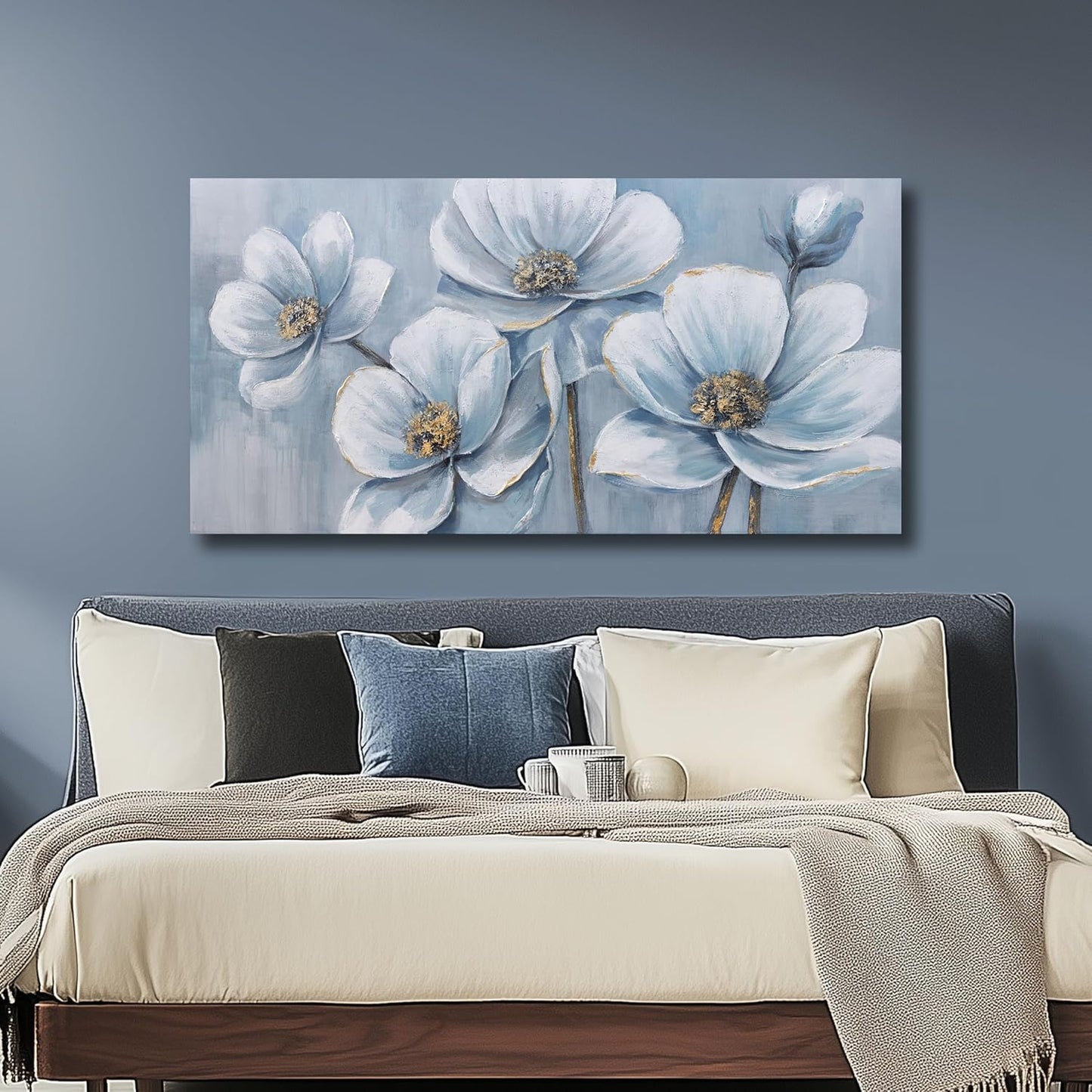Belmrxne Large Flower Canvas Art Gold Wall Art Aesthetic Wall Decor Trendy Canvas Painting Artwork for Living Room Bedroom Dining Room Office Home Decor 30x60 inch