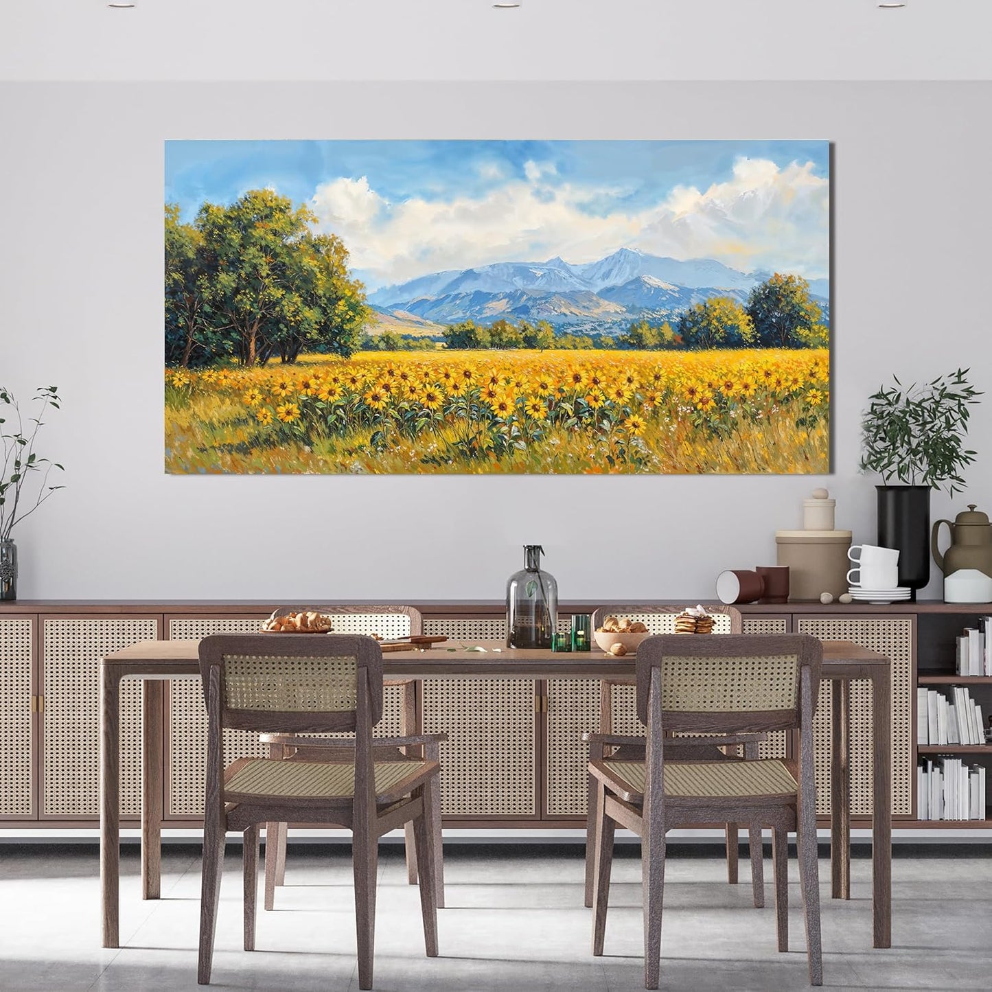 Canvas Wall Art Decor Large Wall Art Pictures for Living Room Canvas Art Wall Decor Mountain Wildflowers Wall Art Prints Summer Landscape Artwork for Walls Bedroom Home Aesthetic Wall Art Decor 24" X 48"