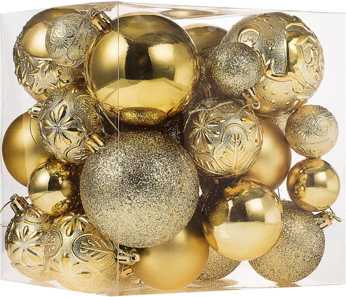 Senjie Gold Shatterproof Christmas Ball Ornaments, 32 Pcs, Plastic, Hanging, Christmas, Wedding