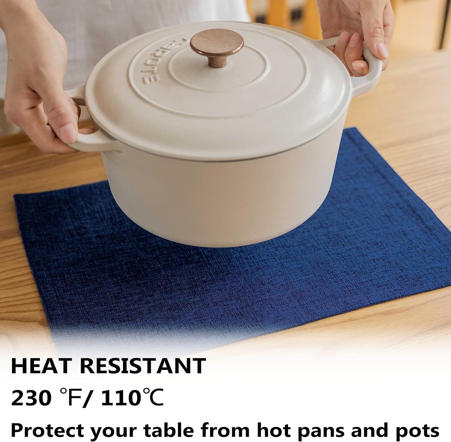 Demetex Navy Blue Place Mats Set of 8 Modern Wipeable Placemats Heat Resistant Table Mats for Holiday Picnic Dinner, 13x19 inch, Navy Blue