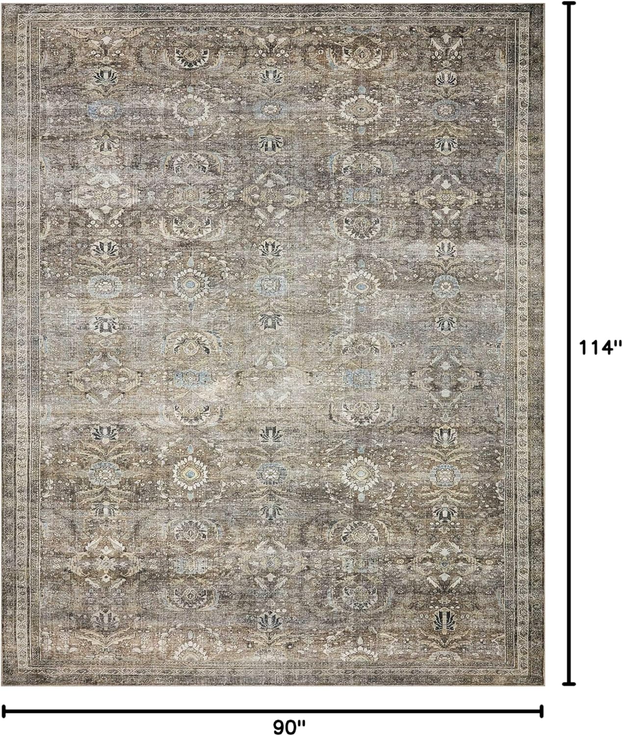 Loloi Layla Collection LAY-13 Antique/Moss 7'-6" x 9'-6" .13" Thick Area Rug, Soft, Durable, Vintage Inspired, Distressed, Low Pile, Non-Shedding, Easy Clean, Printed, Living Room Rug