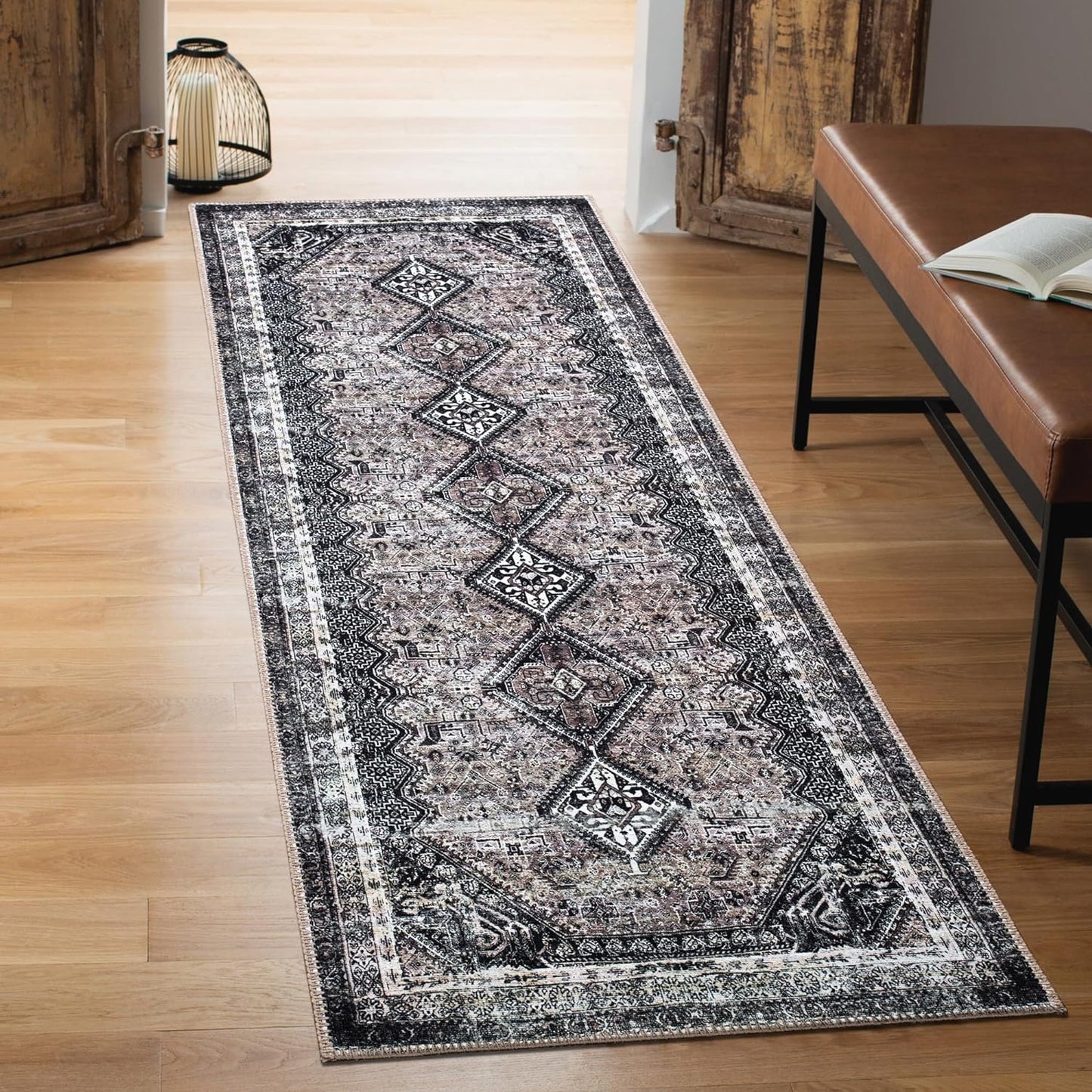 Keen Home Design 2x12 Rug - Machine Washable Runner Rug with Non-Slip Backing, Ideal for Hallway, Entryway, Kitchen, Laundry Room - Vintage, Easy Clean, Durable, Low Pile - (2'6" x 12')