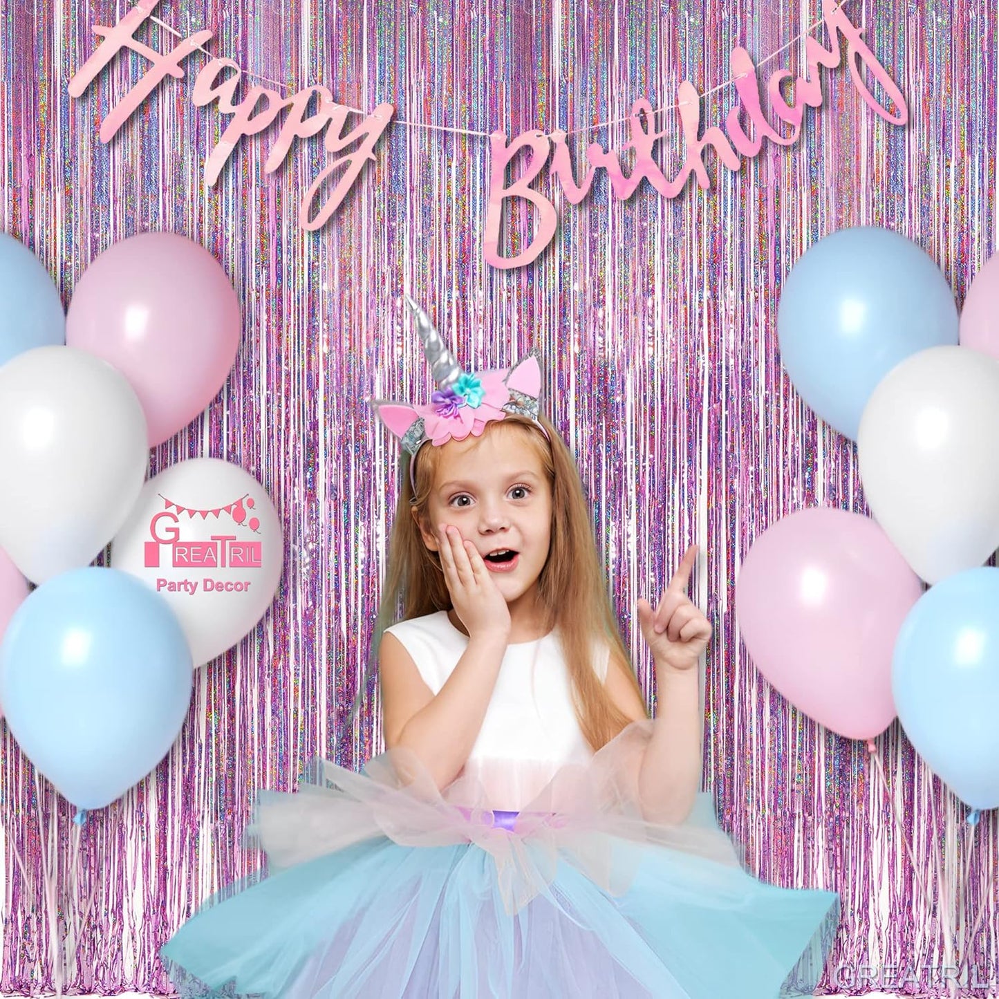 Pink Tinsel Curtain Party Backdrop - GREATRIL Foil Fringe Curtain Lilac Pink Party Streamers for Birthday Girl Princess Bachelorette Euphoria Taylor Themed Party Decorations - 2 Packs