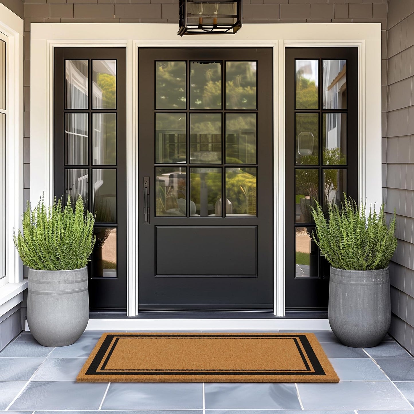 Barnyard Designs Natural Coco Coir Heavy Duty Backing Doormat - Large Cute Non-Slip Front Door Welcome Mat for Outside Entrance or Porch Entry, Brown (30x48, Border)