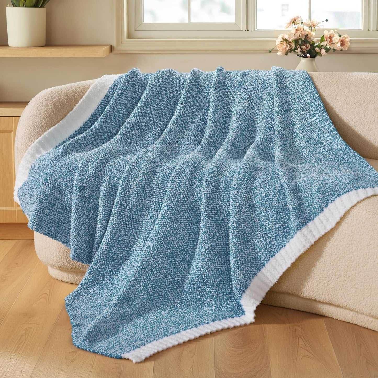 Joiedomi Throw Blanket for Couch Bed Sofa, Blue Knitted Blankets Gifts for Women Mom Girls, Cozy Cute Soft Throw Home Room Decor Aesthetic for Women Mothers Birthday Gifts 50x60 Inches
