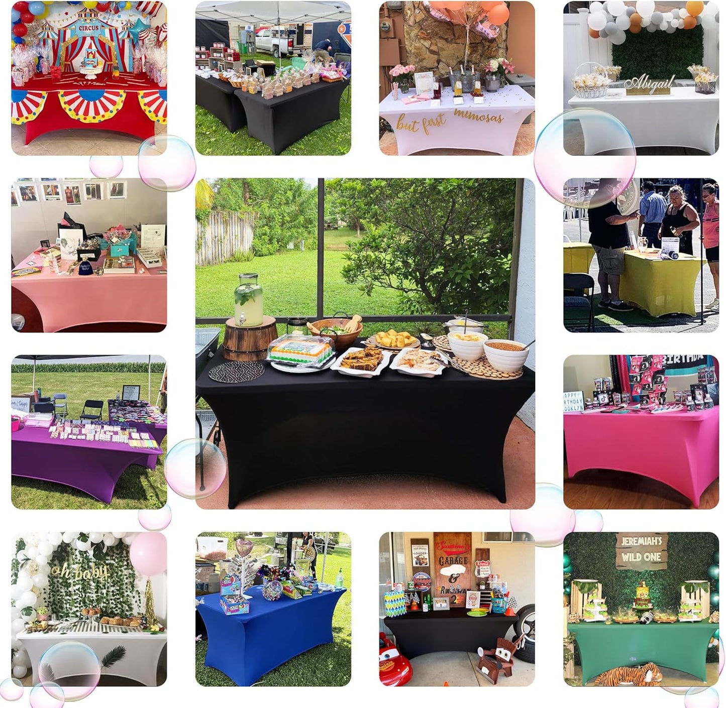 ABCCANOPY 4 Pack 6 FT Black Spandex Table Cover Stretch Fitted Wrinkle Resistant Tablecloth Reuse for Rectangular Folding Table Patry Event Wedding Banquet Protector