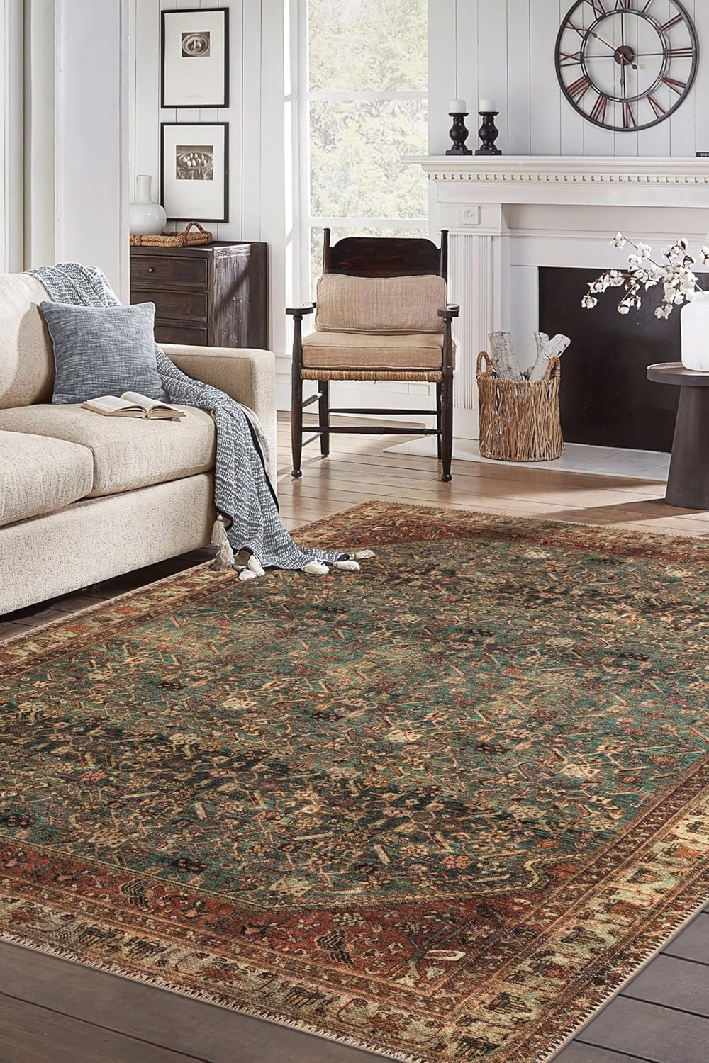 Keen Home Design 9x12 Rug - Machine Washable Area Rug with Non-Slip Backing, Ideal for Living Room, Dining Room, Bedroom - Vintage, Easy Clean, Durable, Low Pile Rug - (9' x 12')