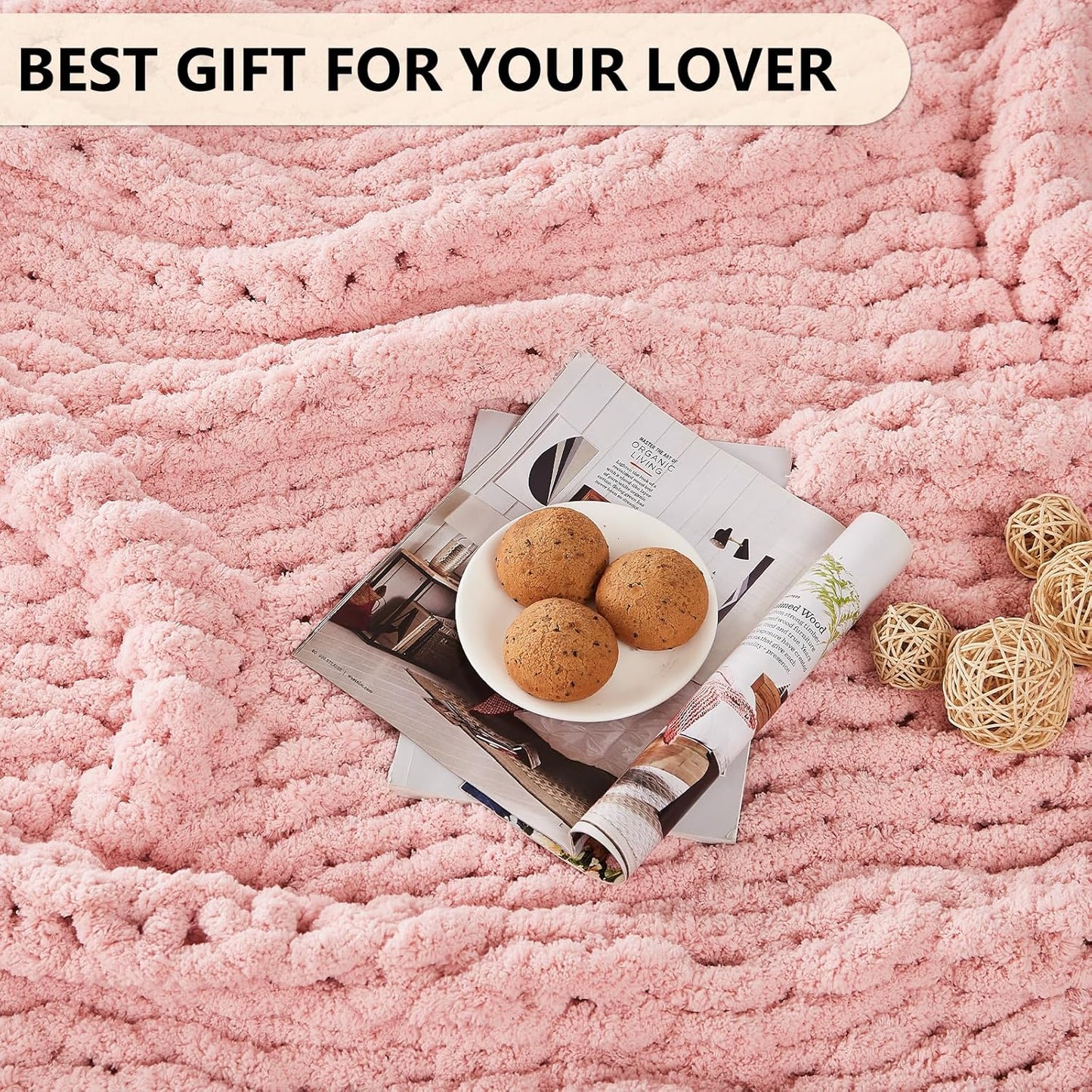 L'AGRATY Chunky Knit Blanket Throw - Soft Chenille Yarn Throw Blanket 50x60: Handmade Thick Cable Knit Crochet Blanket - Large Knit Blanket Chunky Rope Knot Throw Blanket for Couch Sofa Bed Home Decor