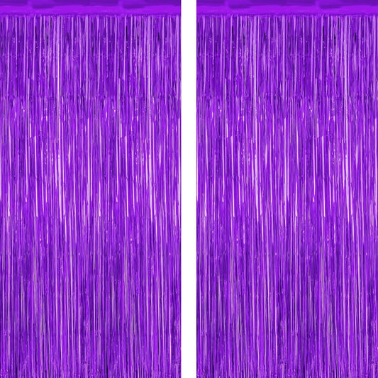 2 Pack Backdrop Curtains, 3.28 FT x 7.05 FT Purple Tinsel Backdrop, Metallic Purple Backdrop Fringe Curtains Foil Streamer, Party Supplies Photo Props for Anniversaires Wedding Party