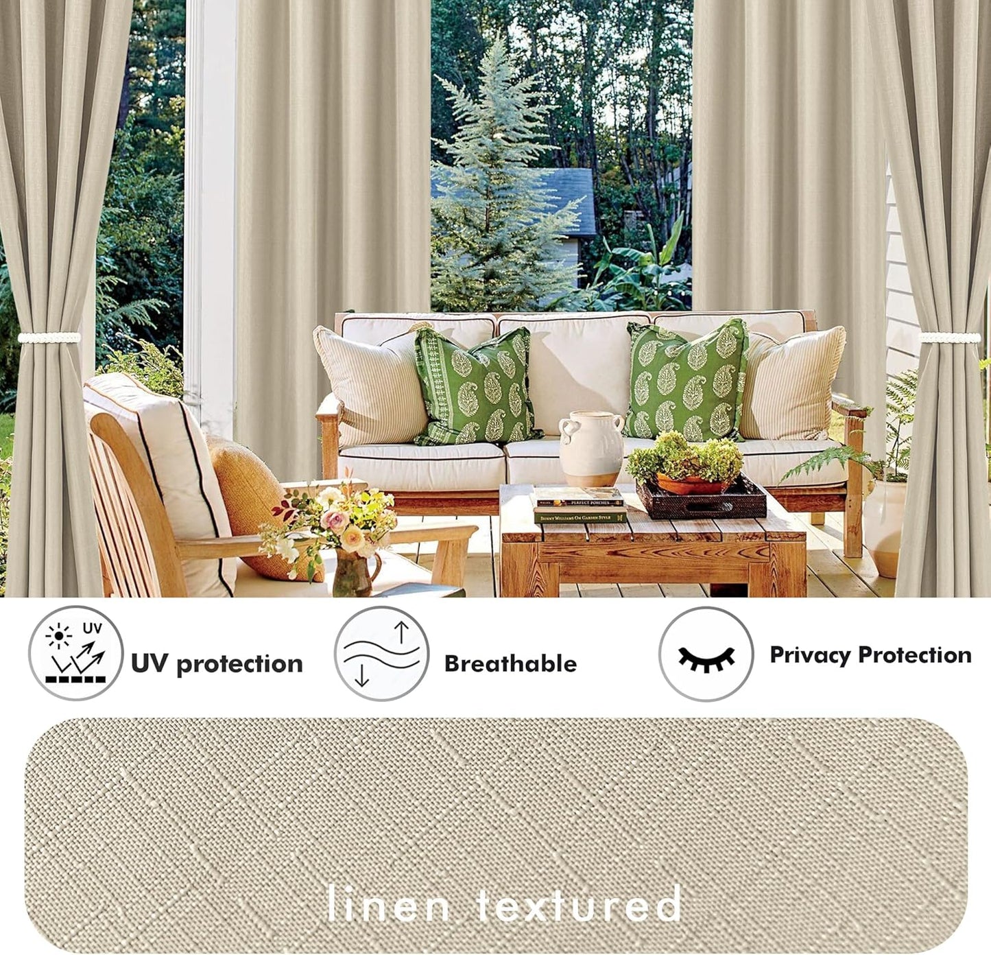 HolidayIdeas Linen Outdoor Curtains for Patio Waterproof 4 Panels Cream Outside Curtains 108 inch Length-Indoor/Outdoor Gazebo Curtains Weatherproof, Privacy for Pergola, Porch, Cabana 54"x108"