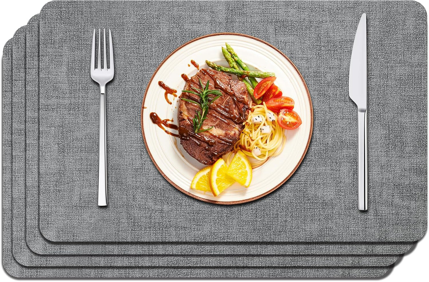 Maxpearl Faux Leather Placemats Set of 4 - Waterproof - Wipe Clean - Heat Resistant - Anti Slip Dining Table Place Mats, Suitable for Indoor & Outdoor Use, 17’’×12’’, Grey