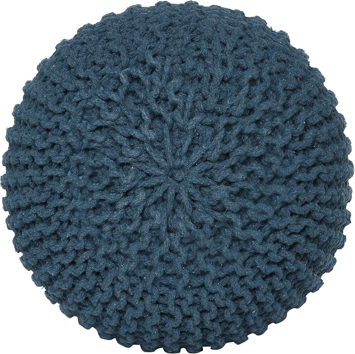 REDEARTH Round Pouf Bean Bag Ottoman - Foot Stool Hand Knitted - Home Decor Pouffe Stuffed - Cable Boho Poof Beanbag Footrest for Living Room - Nursery - Bedroom - Patio (19.5"x19.5"x14") - Teal