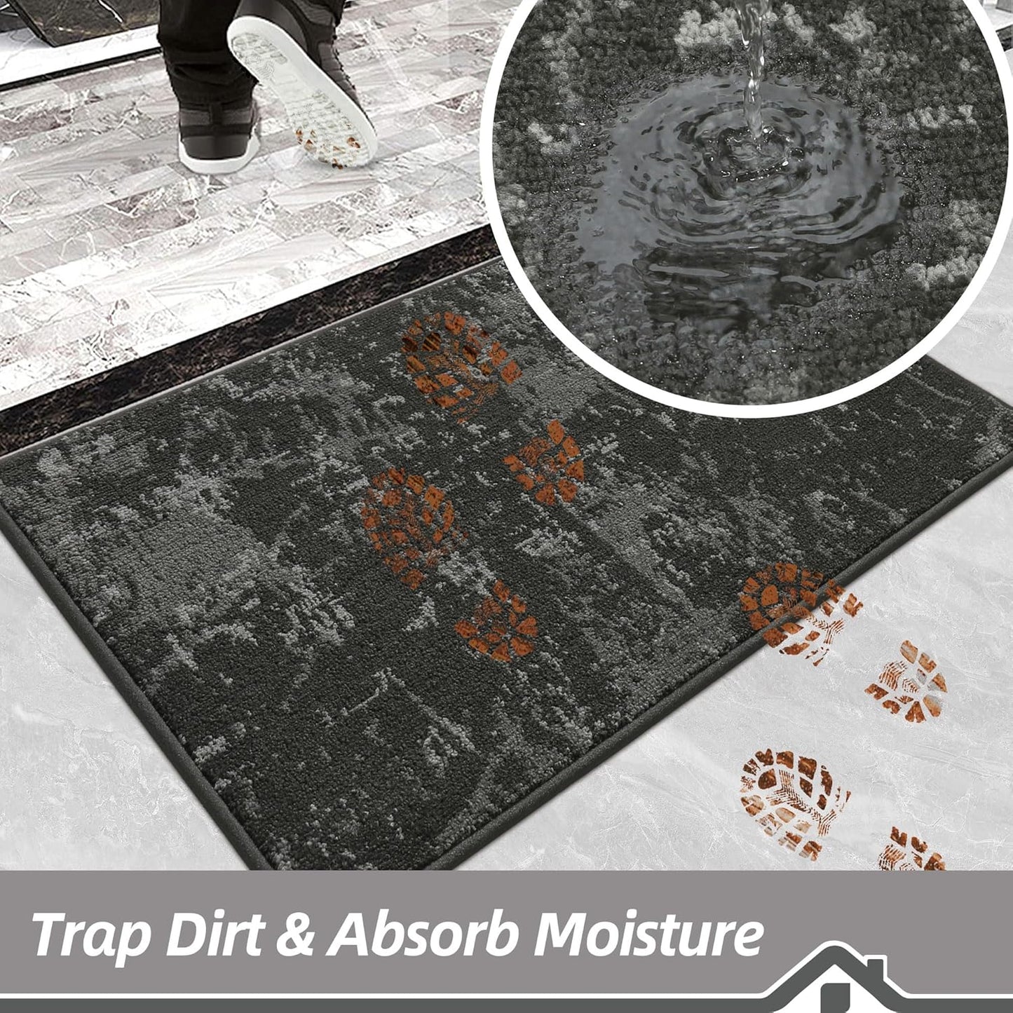 BEQHAUSE Dirt Trapper Door Mat 20"x32" Non-Slip Door Mats Washable Entryway Rugs Stain Resistant Doormat Absorbent Welcome Floor Mat for Front Back Door, Muddy Wet Shoes & Paws,Dark Grey