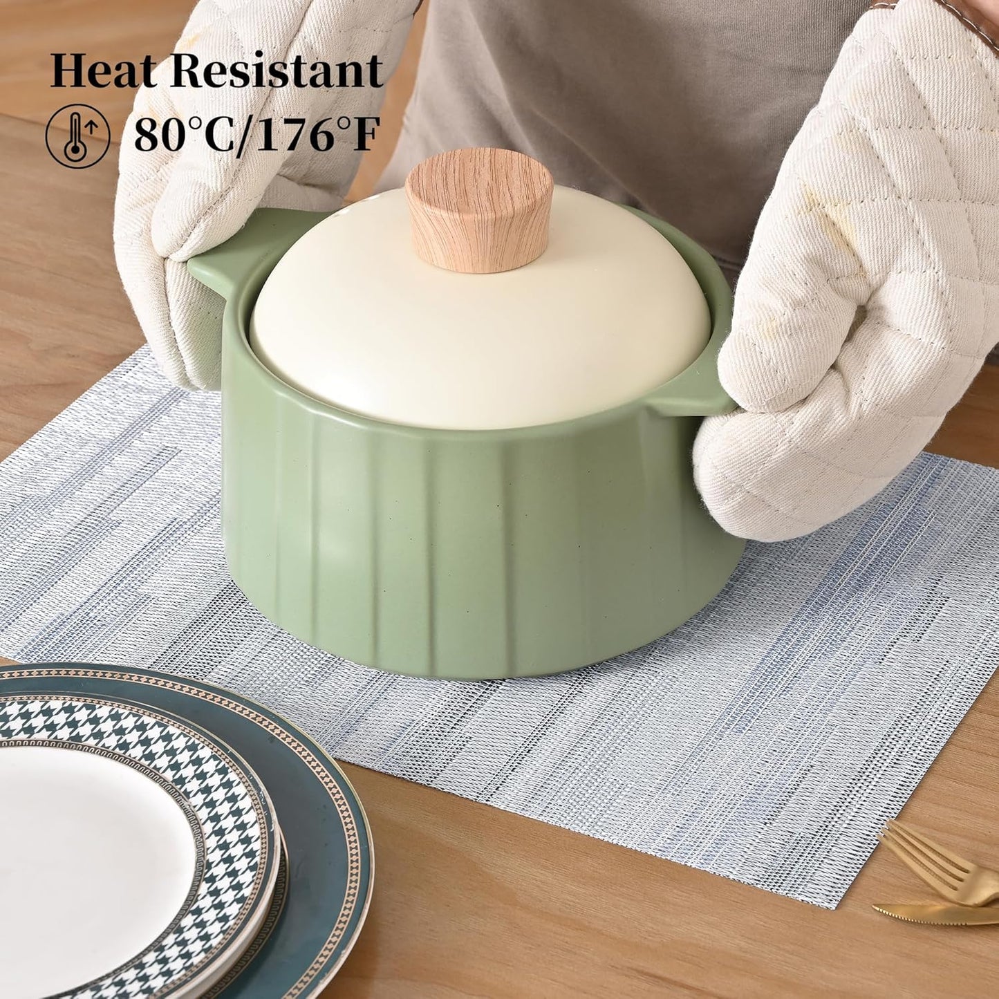 Leetaltree LightSteel Blue Placemats Set of 8 - Heat Resistant Non-Slip Place mats for Dining Table, Washable Durable PVC Vinyl Woven Table Mats（LightSteel Blue, 8）