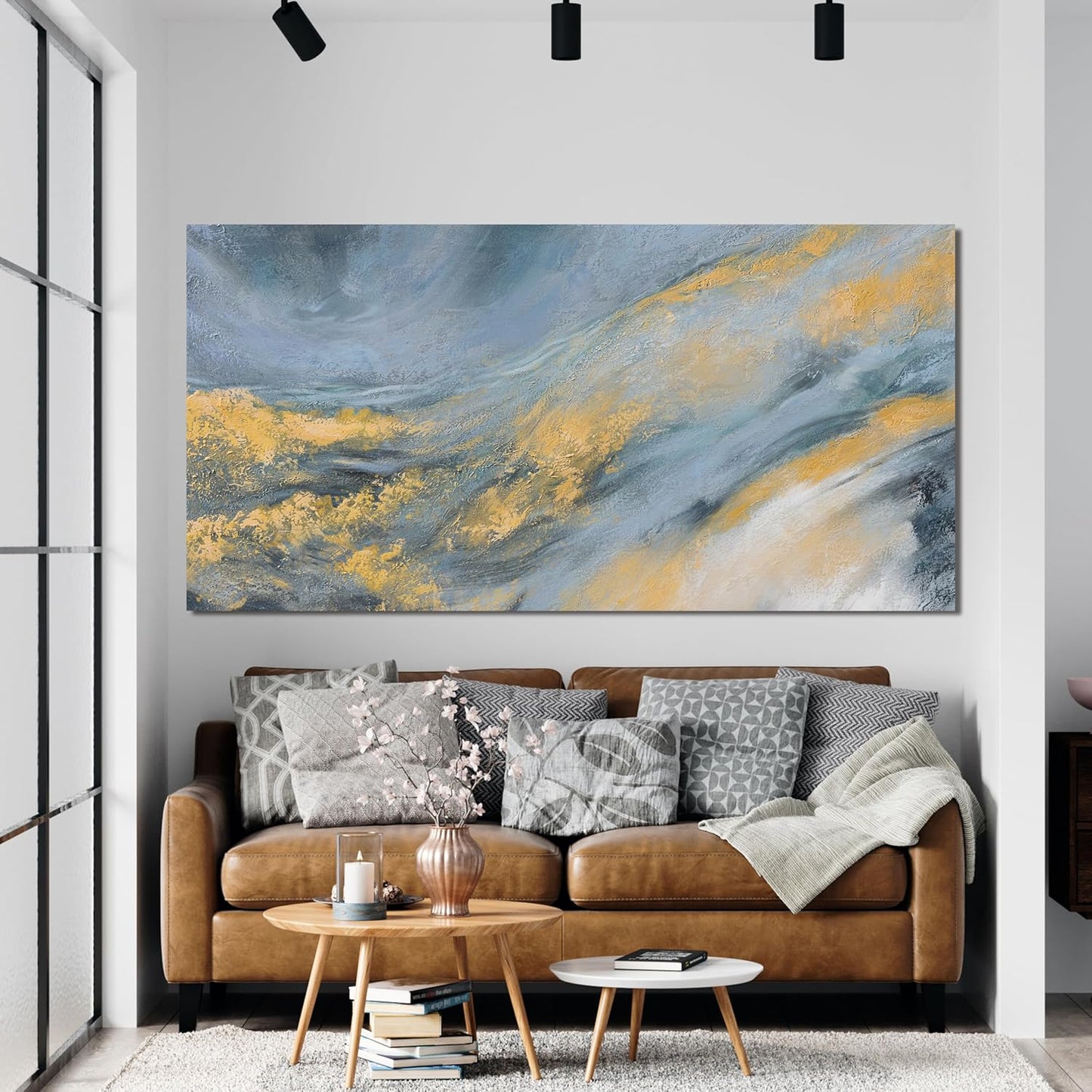 TAIJXAGSG Abstract Wall Art Decor Modern Blue Wall Art Prints Canvas Wall Art Pictures for Living Room Abstract Canvas Art Wall Decor Gold Artwork for Walls Kitchen Bedroom Office Decor 20" X 40"