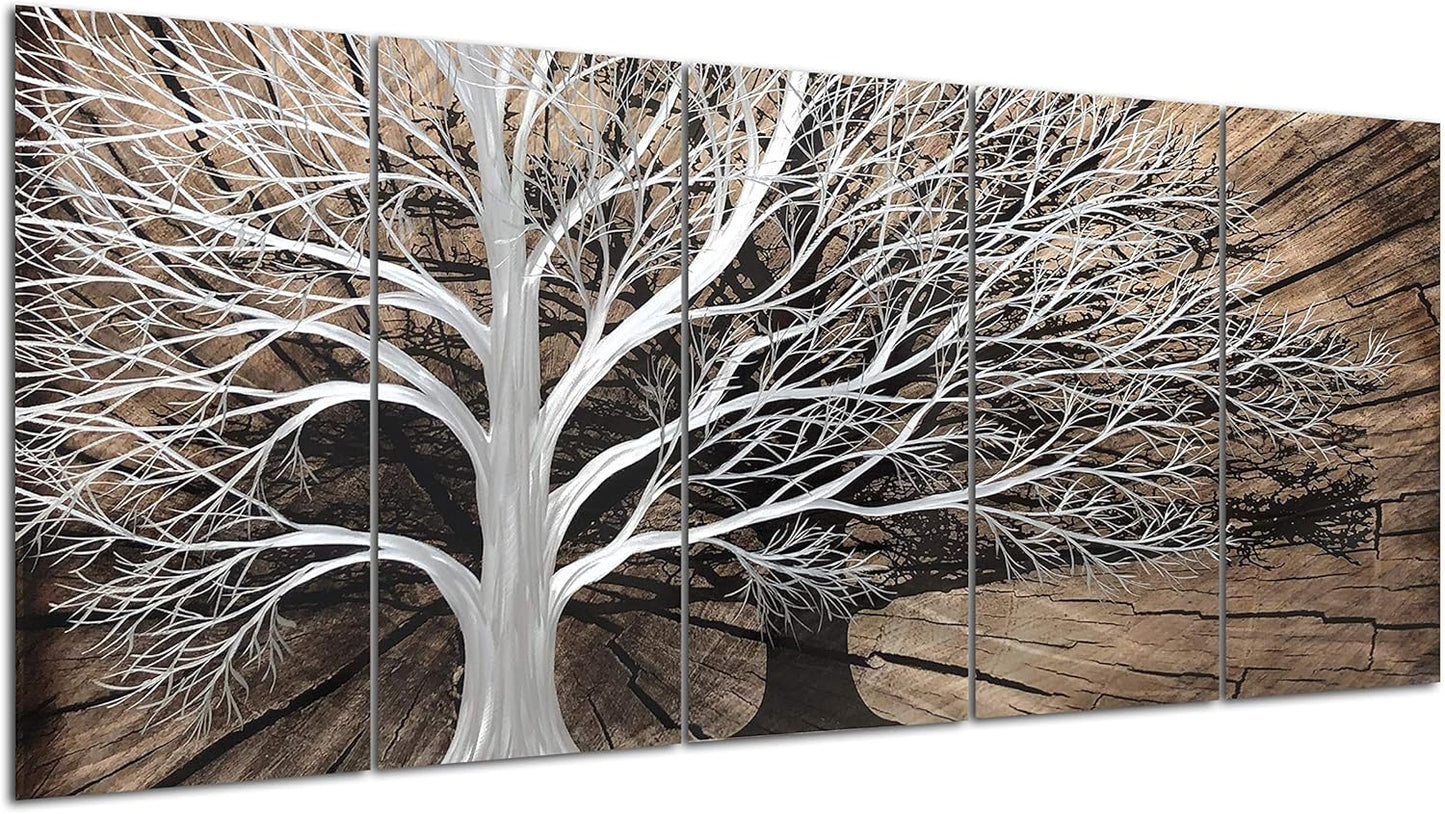 Yihui Arts Tree of Life Metal Wall Art Set - Handcrafted 3D Aluminum Sculpture, Silver Couples Artwork for Home Decor - Perfect Living Room, Bedroom, or Office Accent