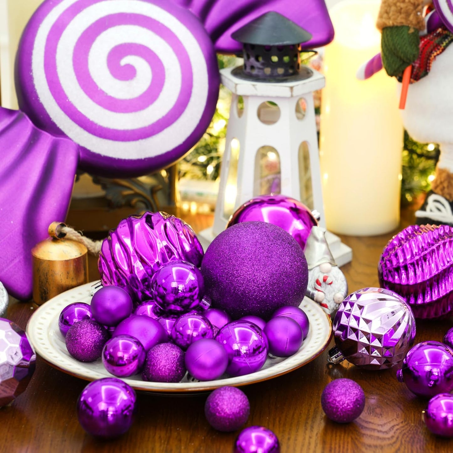 XmasExp 24ct Mini Christmas Ball Ornaments Shatterproof Christmas Ornaments Set Decorations for Xmas Tree Balls 30mm/1.18" (Purple)