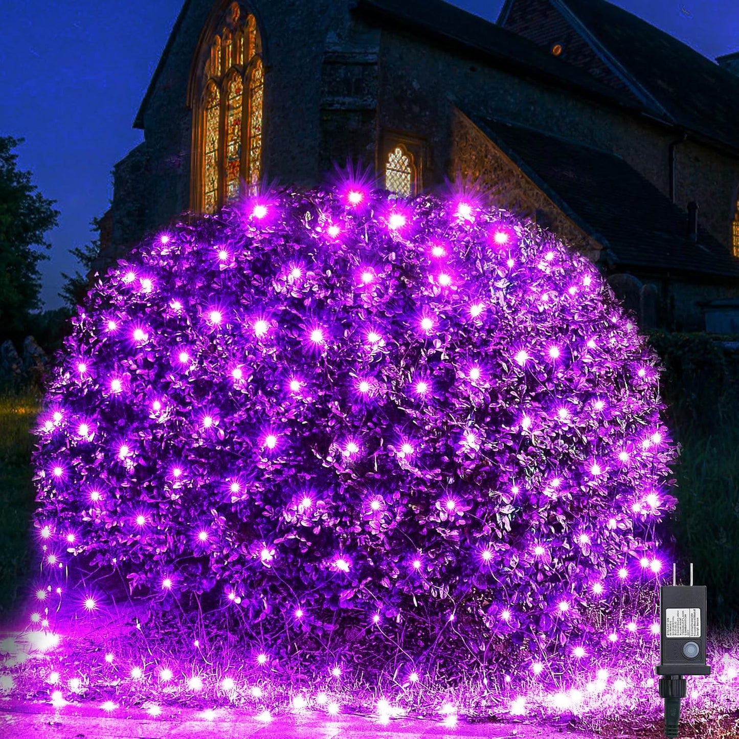 WBao Halloween Lights Outdoor 200LED 8.4ft x 5.2ft Purple Net Lights with 8 Modes, Timer, UL Certified, Connectable, Waterproof & Dark Green Wire for Lawn, Bushes, Trees, Outdoor Halloween Decorations